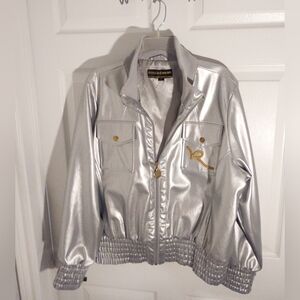 Rocawear Silver Faux Leather Y2K Bomber Jackets Sz 1x